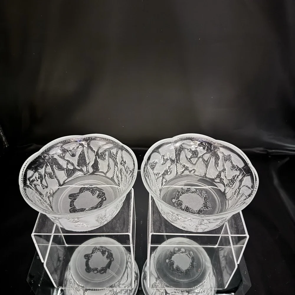 (2) Vintage KIG Indonesia Frosted Glass Textured Design 6